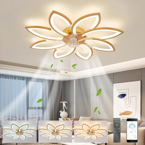 90cm Deckenleuchte mit Ventilator Leise DC Deckenlampe mit Ventilator Led Timer Dimmbar Winter Sommer Blumen Deckenventilator mit Beleuchtung für Wohnzimmer Schlafzimme, Gold von LJX