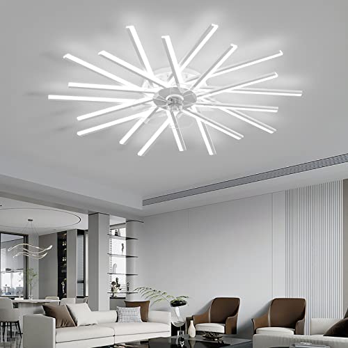 LJX 100cm Deckenventilator mit Beleuchtung und Fernbedienung Leise Dc Deckleuchte Ventilator Timer Dimmbar Reversible Deckenlampe Ventilator Für Schlafzimmer Wohnzimmer, Weiß von LJX