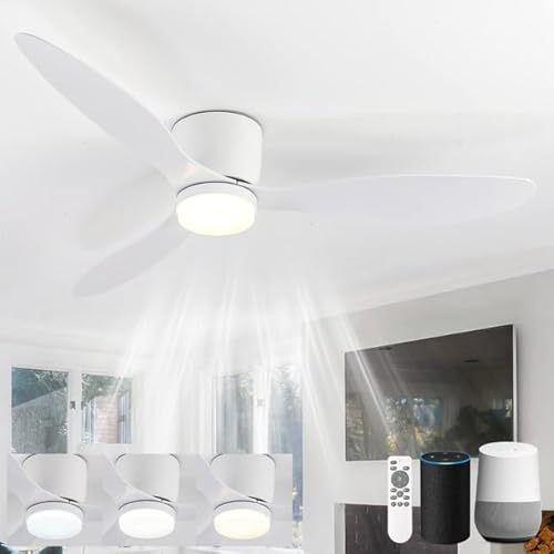 LJX 106cm Deckenventilator mit Beleuchtung und Fernbedienung Kompatibel mit Alexa Sprachsteuerung Dc Deckenlampe LED Ventilator Leise Dimmbar Timer für Wohnzimmer Schlafzimmer, Weiß von LJX