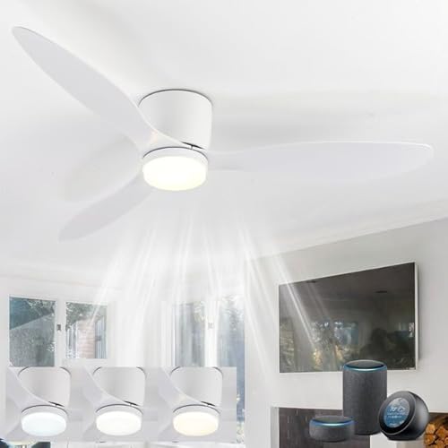 LJX 106cm Deckenventilator mit Beleuchtung und Fernbedienung Kompatibel mit Alexa Sprachsteuerung Dc Deckenlampe LED Ventilator Leise Dimmbar Timer für Wohnzimmer Schlafzimmer, Weiß LJX 106cm Deckenventilator mit Beleuchtung und Fernbedienung Kompatibel mit Alexa Sprachsteuerung Dc Deckenlampe LED Ventilator Leise Dimmbar Timer für Wohnzimmer Schlafzimmer, Weiß von LJX