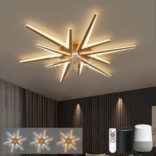 LJX 92cm Moderne Deckenventilator mit Lampe Kompatibel mit Alexa Leise DC Deckenventilator mit Beleuchtung 2.4G HZ Wifi Dimmbar Reversibel für Schlafzimmer Küche, Gold LJX 92cm Moderne Deckenventilator mit Lampe Kompatibel mit Alexa Leise DC Deckenventilator mit Beleuchtung 2.4G HZ Wifi Dimmbar Reversibel für Schlafzimmer Küche, Gold von LJX