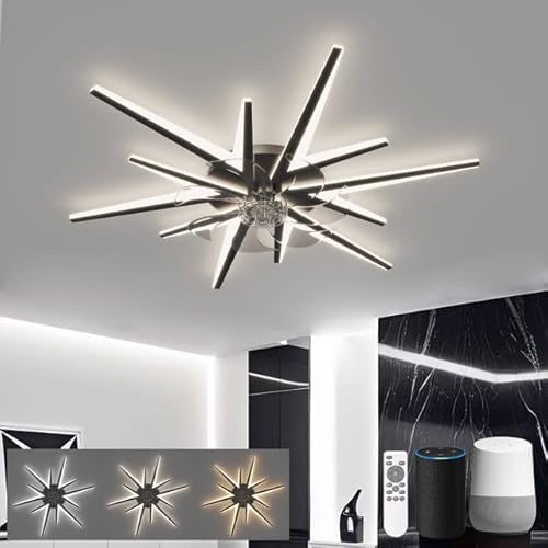 LJX 92cm Moderne Deckenventilator mit Lampe Kompatibel mit Alexa Leise DC Deckenventilator mit Beleuchtung 2.4G HZ Wifi Dimmbar Reversibel für Schlafzimmer Küche, Schwarz LJX 92cm Moderne Deckenventilator mit Lampe Kompatibel mit Alexa Leise DC Deckenventilator mit Beleuchtung 2.4G HZ Wifi Dimmbar Reversibel für Schlafzimmer Küche, Schwarz von LJX