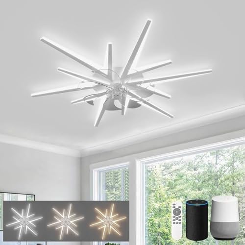 LJX 92cm Moderne Deckenventilator mit Lampe Kompatibel mit Alexa Leise DC Deckenventilator mit Beleuchtung 2.4G HZ Wifi Dimmbar Reversibel für Schlafzimmer Küche, Weiß LJX 92cm Moderne Deckenventilator mit Lampe Kompatibel mit Alexa Leise DC Deckenventilator mit Beleuchtung 2.4G HZ Wifi Dimmbar Reversibel für Schlafzimmer Küche, Weiß von LJX