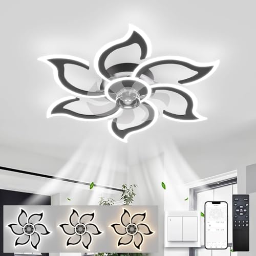 LJX Deckenlampe mit Ventilator Schwarz Leise Dc 88cm Deckenleuchte mit Ventilator Design 6800ml 6 Geschwindigkeiten Dimmbar Timer Memory-Funktion Blumen Ventilator Mit Licht Für Schlafzimmer von LJX