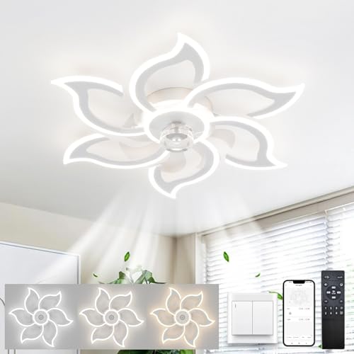 LJX Deckenlampe mit Ventilator Weiß Leise Dc 88cm Deckenleuchte mit Ventilator Design 6800ml 6 Geschwindigkeiten Dimmbar Timer Memory-Funktion Blumen Ventilator Mit Licht Für Schlafzimmer von LJX