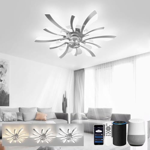 LJX Deckenleuchte mit Ventilator Kompatibel mit Alexa und Google Assistant Dc 78cm Deckenlampe mit Ventilator Leise Timer Winter/Sommerbetrieb Dimmbare Memoryfunktion für Schlafzimmer Küchen, Chrom von LJX