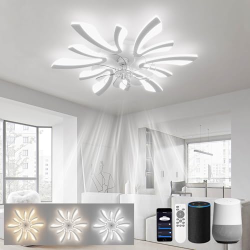 LJX Deckenleuchte mit Ventilator Kompatibel mit Alexa und Google Assistant Dc 78cm Deckenlampe mit Ventilator Leise Winter/Sommerbetrieb Dimmbar für Schlafzimmer Küchen, Weiß LJX Deckenleuchte mit Ventilator Kompatibel mit Alexa und Google Assistant Dc 78cm Deckenlampe mit Ventilator Leise Winter/Sommerbetrieb Dimmbar für Schlafzimmer Küchen, Weiß von LJX