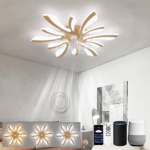 LJX Deckenleuchte mit Ventilator Kompatibel mit Alexa und Google Assistant Dc 78cm Deckenlampe mit Ventilator Leise Winter/Sommerbetrieb Dimmbar für Schlafzimmer Küchen, Gold LJX Deckenleuchte mit Ventilator Kompatibel mit Alexa und Google Assistant Dc 78cm Deckenlampe mit Ventilator Leise Winter/Sommerbetrieb Dimmbar für Schlafzimmer Küchen, Gold von LJX