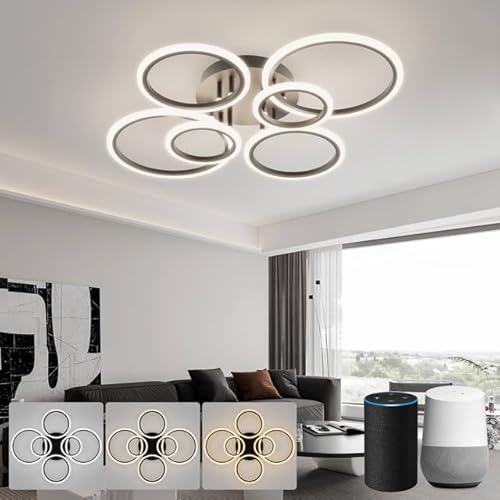 LJX LED Deckenlampe Kompatibel mit Alexa 80cm Schwarz 6-Ring Deckenleuchte Dimmbar Memory-Funktion Moderne Wohnzimmerlampe für Schlafzimmer Küche LJX LED Deckenlampe Kompatibel mit Alexa 80cm Schwarz 6-Ring Deckenleuchte Dimmbar Memory-Funktion Moderne Wohnzimmerlampe für Schlafzimmer Küche von LJX
