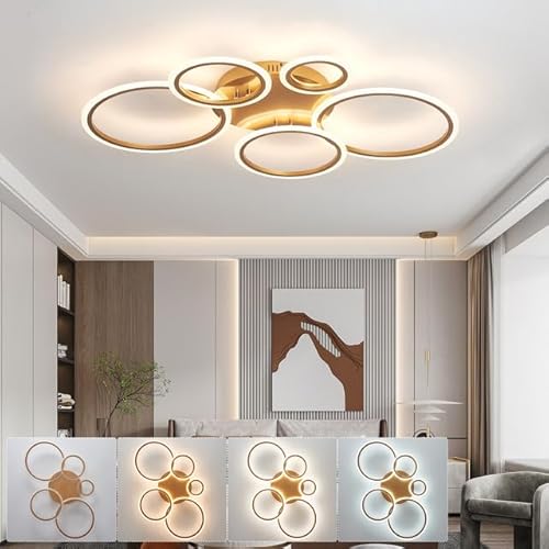 LJX Moderne Dimmbar Deckenleuchte 100cm Deckenlampe mit Memory-Funktion Ringdeckenleuchte für Schlafzimmer Wohnzimmer, 120W, Gold von LJX