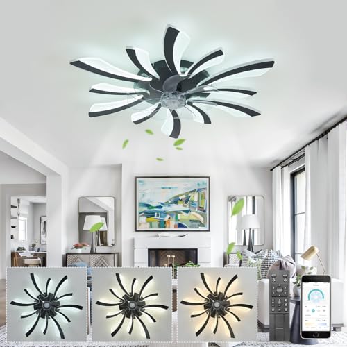 Moderne Deckenleuchte mit Ventilator DC 78cm Deckenventilator mit Licht Leise Timer Dimmbar Reversibel Led Deckenventilator mit Beleuchtung und Fernbedienung für Schlafzimmer Küche, Schwarz von LJX