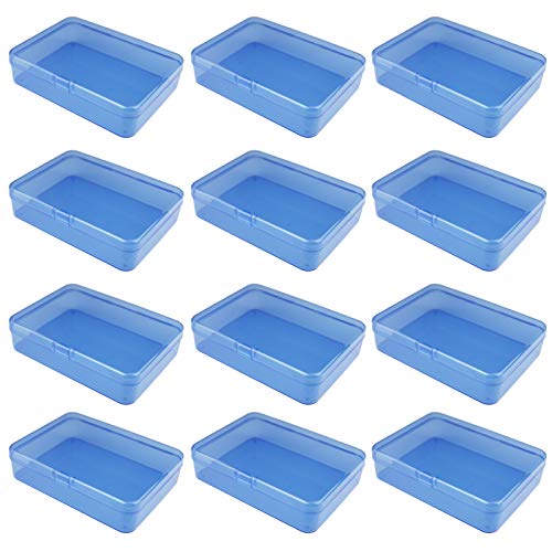 LJY 12 Stück rechteckige leere Kunststoff-Aufbewahrungsbehälter mit Deckel für kleine Gegenstände und andere Bastelprojekte, 11,5 x 8,5 x 2,8 cm (blau) von LJY