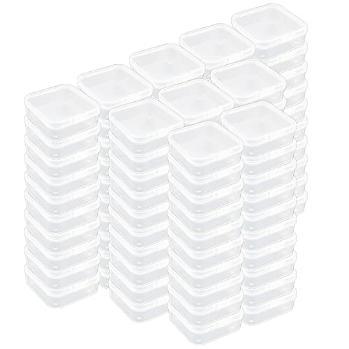 100 Stück quadratische Mini-Aufbewahrungsbehälter aus transparentem Kunststoff mit Deckel für kleine Gegenstände und andere Bastelprojekte (4,5 x 4,5 x 2 cm, transparent) von LJY