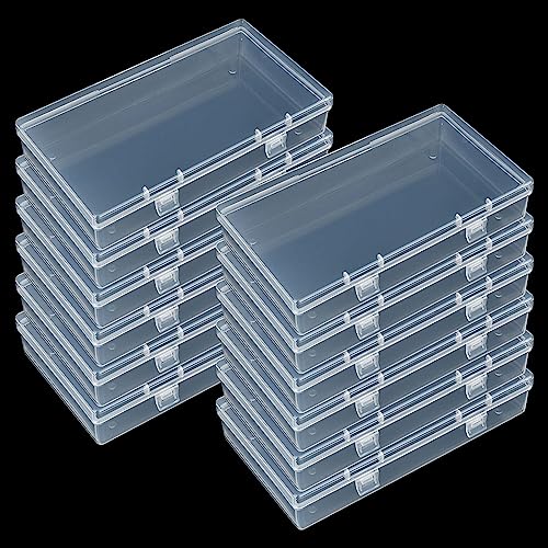 LJY 12 Stück rechteckige leere Mini-Aufbewahrungsbox aus transparentem Kunststoff mit Scharnierdeckel (15,5 x 8,5 x 3 cm, transparent) von LJY
