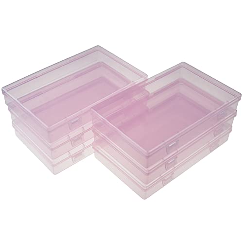 6 Stück rechteckige leere Mini-Aufbewahrungsboxen aus Kunststoff mit Scharnierdeckel (18 x 11 x 3 cm, Rosa) von LJY
