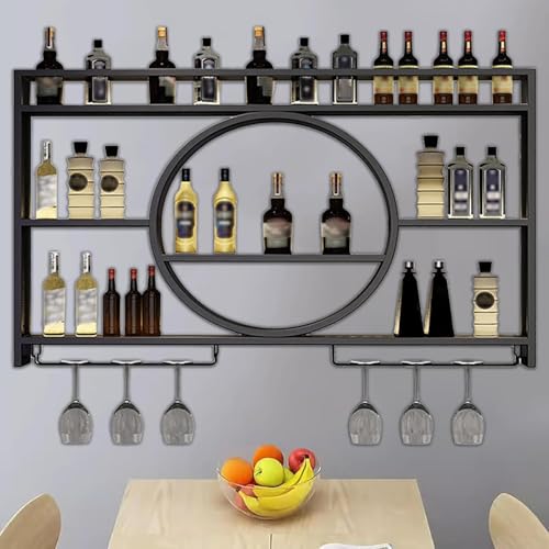 Wandbar, Wandvitrinen für Sammlerstücke, an der Wand montiertes Weinregal und Glashalter, Wandregale für Schlafzimmer, Küche, Bar, Keller, Heimdekoration (Größe: 100 x 15 x 80 cm, Farbe: Schwarz) von LJYKBFL