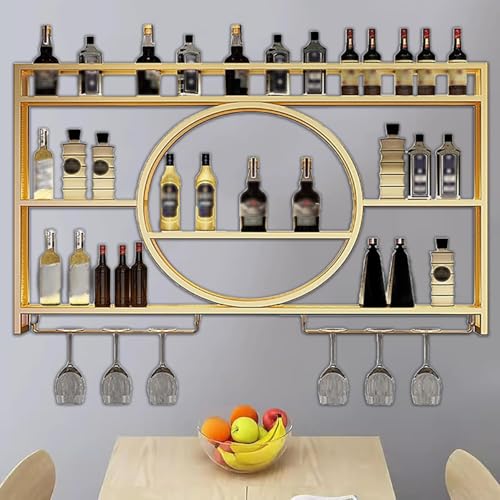 Wandbar, Wandvitrinen für Sammlerstücke, an der Wand montiertes Weinregal und Glashalter, Wandregale für Schlafzimmer, Küche, Bar, Keller, Heimdekoration (Größe: 120 x 15 x 80 cm, Farbe: Gold) von LJYKBFL