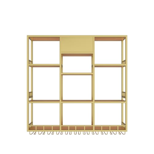 Weinregal aus Metall zur Wandmontage, LED-Industrie-Weinregal zur Wandmontage, Regalstützen für Spirituosenflaschen, mit Glashalter, für die Dekoration des Esszimmers in der Hausbar (Gold, 47,2 * 7, von LJYKBFL
