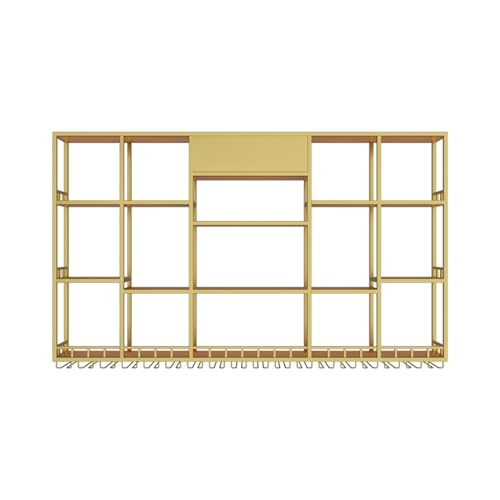 Weinregal aus Metall zur Wandmontage, LED-Industrie-Weinregal zur Wandmontage, Regalstützen für Spirituosenflaschen, mit Glashalter, für die Dekoration des Esszimmers in der Hausbar (Gold, 63 * 7,9 von LJYKBFL