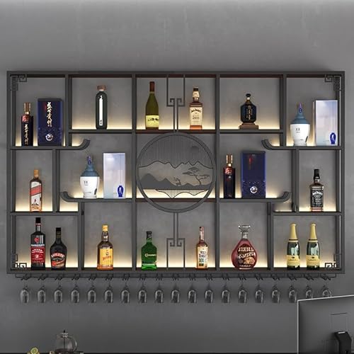 Weinregal aus Metall zur Wandmontage, moderne Barregale zur Wandmontage mit Glashalter, Barregal zur Wandmontage, multifunktionale Barregale, für Hausbars und Küchen (schwarz, 94,5 x 7,9 x 47,2 Zoll von LJYKBFL