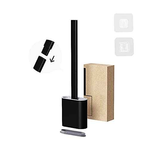 LJYSJS ToilettenbüRste, KlobüRste Silikon,Bad Silikon ToilettenbüRste Und Halter Set, WandhäNgend Tiefenreinigung Flexibel, Wc-BüRste Mit Halter Und Tropffestem Sockel (Schwarz) von LJYSJS