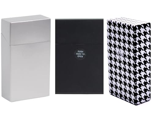 3 x Zigarettenetui Damen für 100mm Kingsize Schwarz Silber Schwarz-weiß Raucherbedarf Zigarettendosen von LK Trend & Style