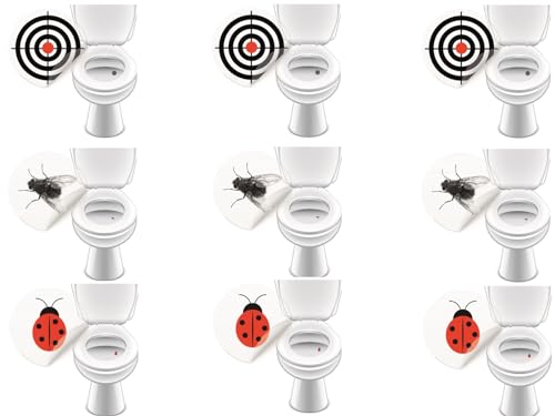 9 Toilettensticker WC-Aufkleber Toilette Kneipe Gastrobedarf Pissoir für Gastronomie Hotel saubere Toiletten Aufkleber (je 3 Aufkleber Bullseye, Marienkäfer, Fliege) von LK Trend & Style