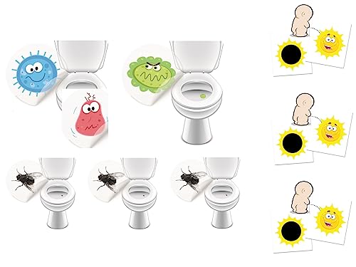 9 x WC Aufkleber Toilettensticker für ein sauberes Bad saubere Toilette durch besseres ZIELEN - LK-Trend & Style (3 x Monster + 3 x Fliege + 3 x Sonne) von LK Trend & Style