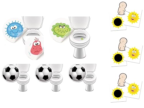 9 x WC Aufkleber Toilettensticker für ein sauberes Bad saubere Toilette durch besseres ZIELEN - LK-Trend & Style (3 x Monster + 3 x Fußball + 3 x Sonne) von LK Trend & Style