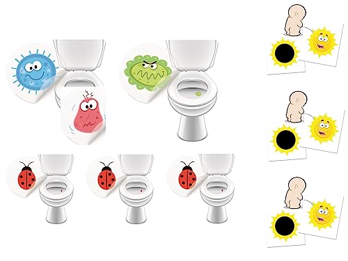 9 x WC Aufkleber Toilettensticker für ein sauberes Bad saubere Toilette durch besseres ZIELEN - LK-Trend & Style (3 x Monster + 3 x Marienkäfer + 3 x Sonne) von LK Trend & Style