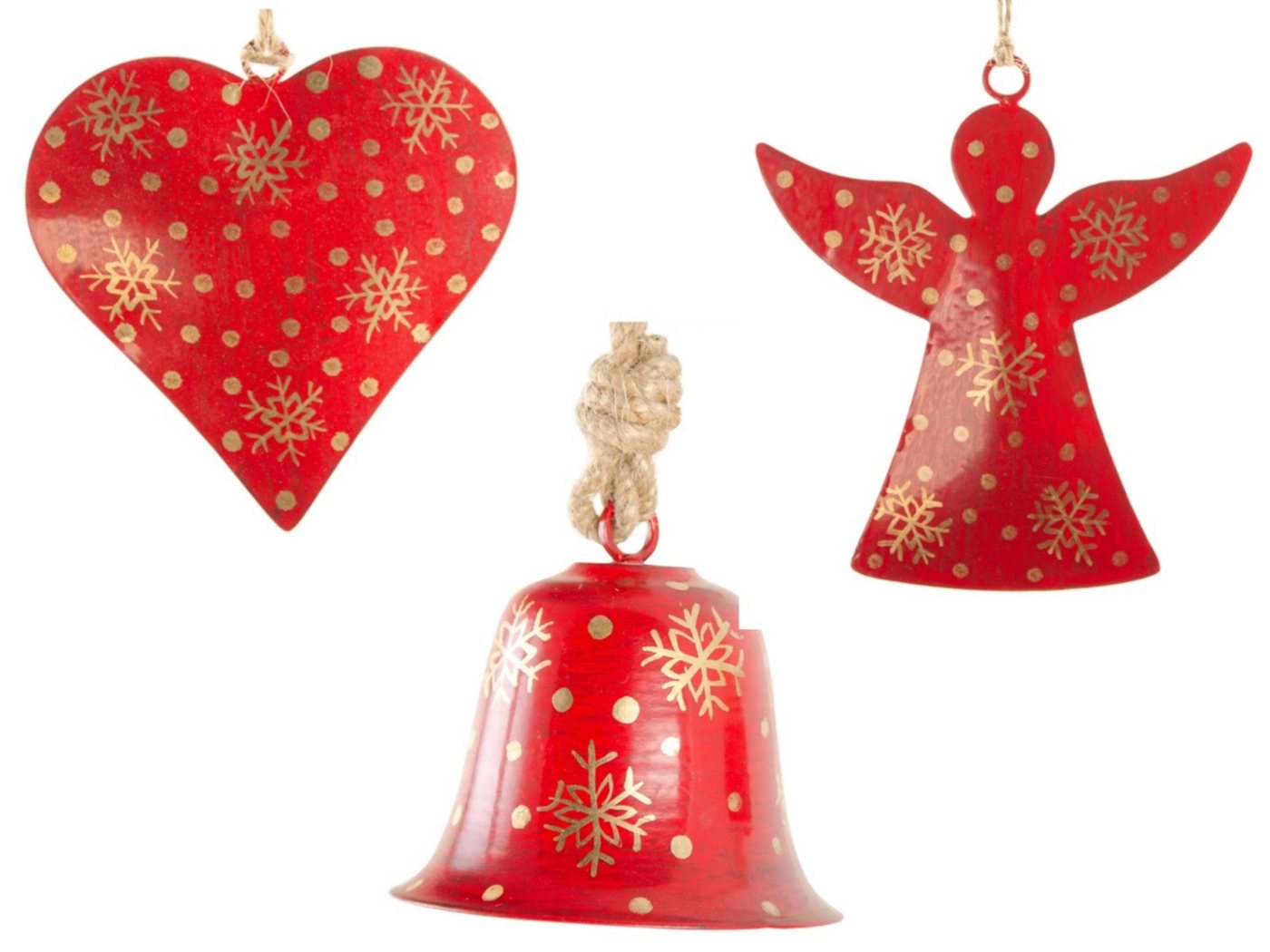 LK Trend & Style Christbaumschmuck Engel Glocke Herz Weihnachtsschmuck, handbemalten goldenen Punkten und Schneeflocken, Fensterdekoration von LK Trend & Style