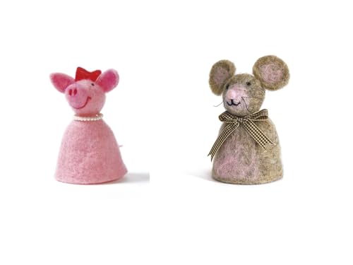 LK Trend & Style Eierwärmer aus Filz - Doppelset für das Paar liebevolle Tiere (Schwein + Maus) von LK Trend & Style