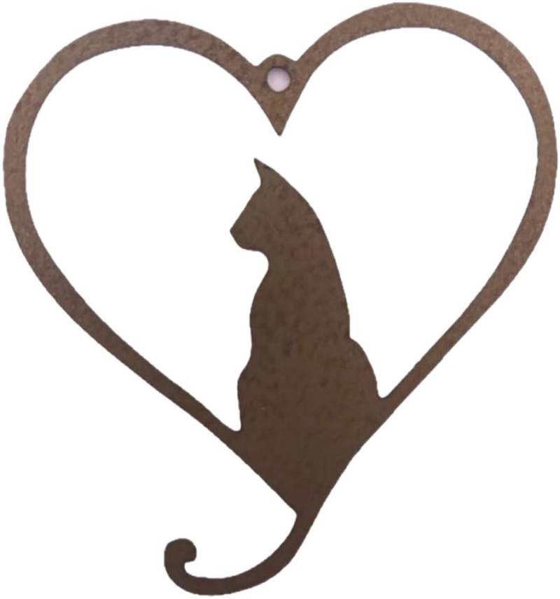 LK Trend & Style Hängedekoration 2x Rustikales Katzen-Herz (8 x 8 cm, Metall in Rostoptik), Deko zum Aufhängen von LK Trend & Style
