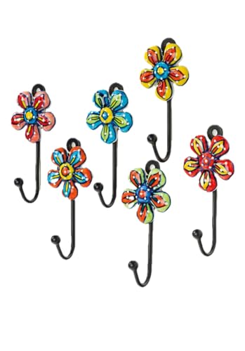 LK Trend & Style Handbemalte Keramik-Wandhaken mit Gänseblümchen-Motiv, 7 x 12 x 3 cm, Garderobenhaken, Mehrfarbig (2) von LK Trend & Style