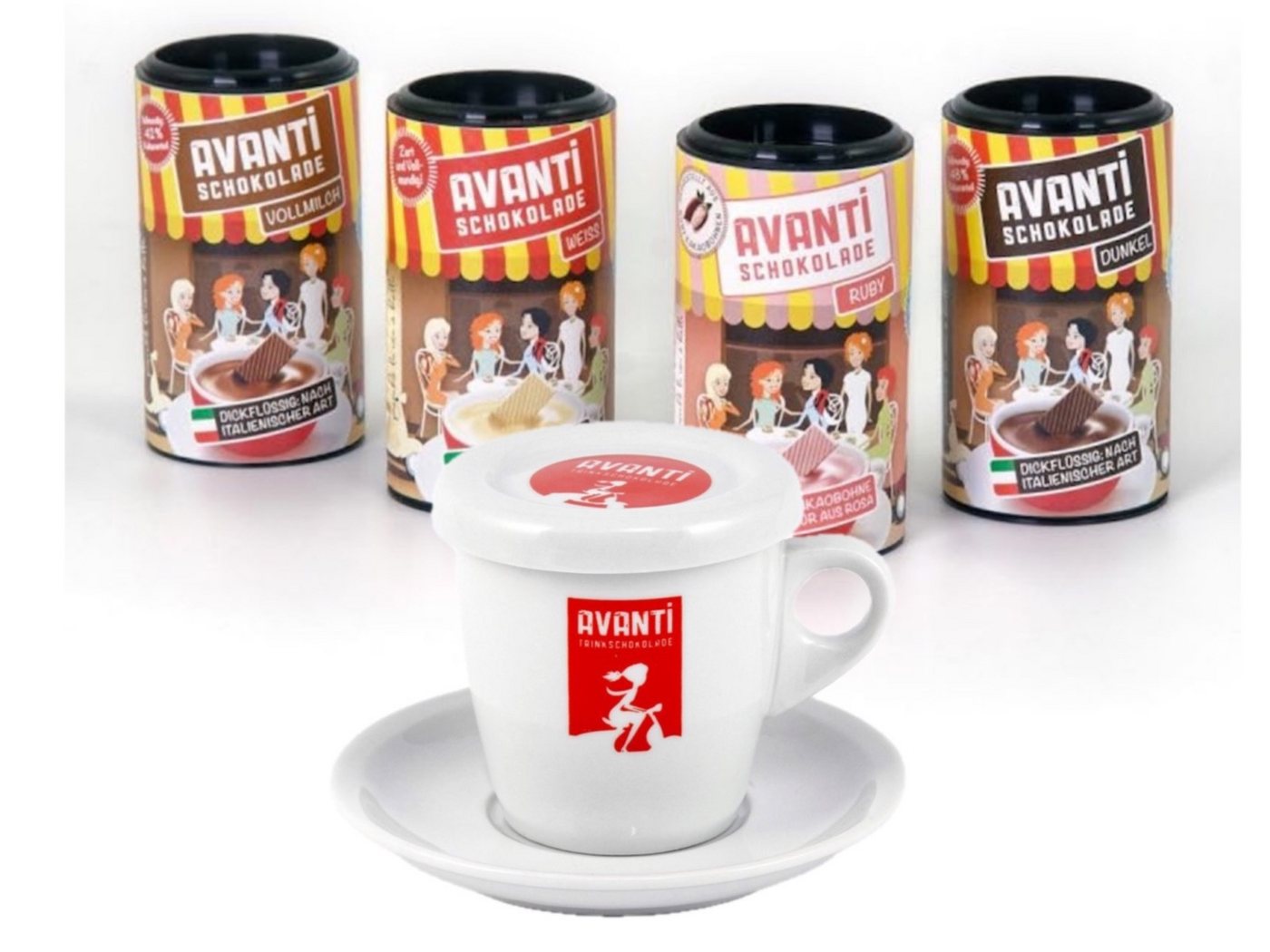 LK Trend & Style Tasse Geschenkset Schokoladentasse + 4er Probierset Trinkschokolade, Porzellan, Wenn Gutes von AVANTI drin ist, dann kann auch AVANTI draufstehen! von LK Trend & Style