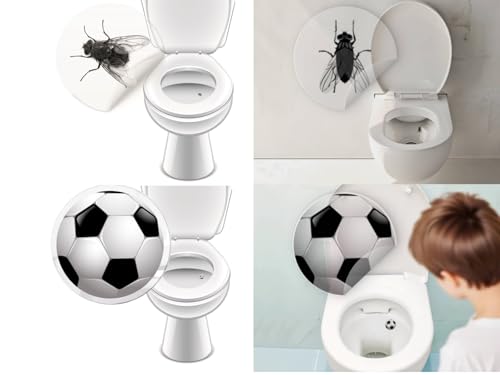 Toiletten-Aufkleber Set, 4 Stück, Zielscheibe, Fliege, Fußball und Fisch Design, 20-30 mm, Transparent (mehrfarbig - 2xFliege + 2xFußball) von LK Trend & Style
