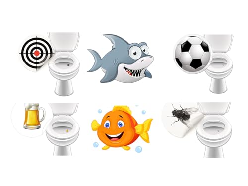 Toiletten-Zielaufkleber 6er Sets, verschiedene Designs - Fußball, Fliege, Zielscheibe, Bierkrug, Fische 20-30 mm (Mischsortiment - 6 verschiedene Aufkleber) von LK Trend & Style