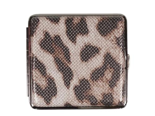 Zigaretten-Etui "Animal Skin" aus Kunststoff mit Metallrahmen, Schlangenhaut-Optik, für 20 Zigaretten, mit Gummiband, Etui 9,5 x 9,2 x 1,8 cm (Braun Beige) von LK Trend & Style