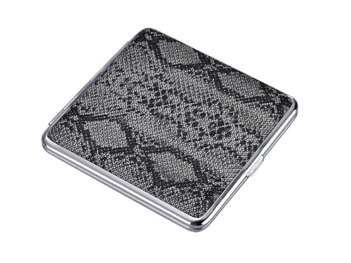 Zigaretten-Etui "Animal Skin" aus Kunststoff mit Metallrahmen, Schlangenhaut-Optik, für 20 Zigaretten, mit Gummiband, Etui 9,5 x 9,2 x 1,8 cm (Schwarz mit Grau) von LK Trend & Style