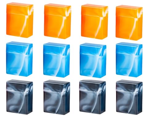 Zigarettenboxen MEGA XXL für je 32 Zigaretten Kunststoff marmoriert ohne Steg Vorratspack stabil und sehr leicht (je 4 Stück Orange, Hellblau und Schwarz) von LK Trend & Style