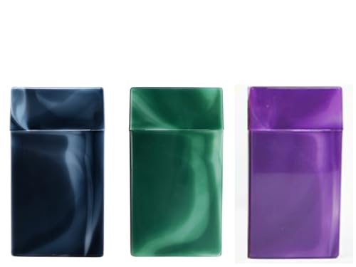 Zigarettenboxen für 20 Zigaretten, 100 mm Kingsize, 3er-Set, Kunststoff marmoriert, stabil, leicht, 100 x 60 x 30 mm (Schwarz + Grün + Lila) von LK Trend & Style