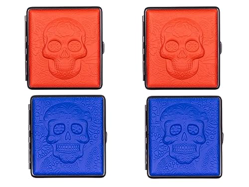 Zigarettenetui Mexican Skull Lederoptik Totenkopf für 20 normale Zigaretten (Rot 2x Blau 2x = 4 Etuis) von LK Trend & Style