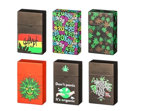 Zigarettenetui im Cannabis Design Zigarettenbox für je 20 Zigaretten mit Druckknopf (jede Box 1 x = 6 Boxen) von LK Trend & Style