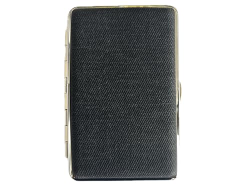 Zigarettenetui mit Stoffbezug, 14 Zigaretten 100mm, Metallgehäuse mit Druckknopf, 11x7x2cm (Schwarz) von LK Trend & Style