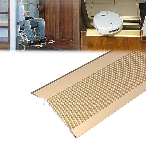 Aluminium-Bodenübergangstreifen, Aluminium-Bodenübergangsschwellenleiste, 2 mm dickes Metall, Schwellenrampen in Schwarz-Weiß-Gold for Schwellenhöhen unter 1,6 Zoll(Gold,L120 x W10 cm) von LKAMCBZMF