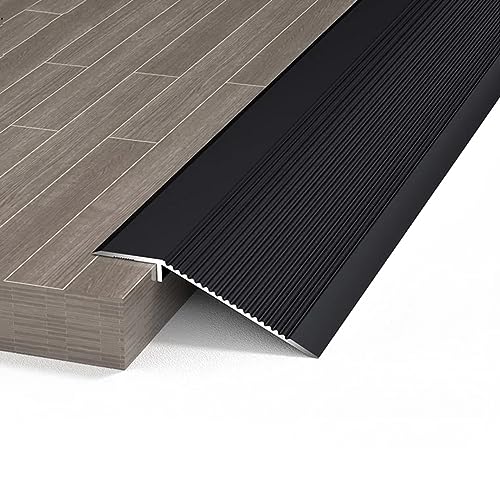 Aluminium-Bodenübergangstreifen, For Esszimmer, Büro, Schlafzimmer, Badezimmer, Türkantenverkleidung for Fliesen, Laminat, Vinylböden, for Schwellenhöhe 1–4 cm(Black,140CM 55.1in) von LKAMCBZMF
