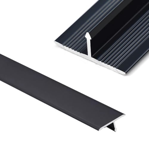 Aluminium-Bodenübergangstreifen, Übergangsleiste Tür/Fliese/Teppich zu Fliese, schwarz-goldene T-Form-Bodenübergangsleiste aus Aluminium, passgenaue flache Trennleiste(Black,L900 x W15mm) von LKAMCBZMF