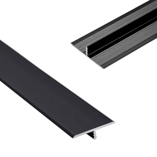 Aluminium-Bodenübergangstreifen, Übergangsleiste Tür/Fliese/Teppich zu Fliese, schwarz-goldene T-Form-Bodenübergangsleiste aus Aluminium, passgenaue flache Trennleiste(Black,L900 x W33mm) von LKAMCBZMF