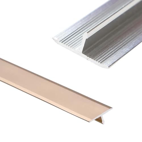 Aluminium-Bodenübergangstreifen, Übergangsleiste Tür/Fliese/Teppich zu Fliese, schwarz-goldene T-Form-Bodenübergangsleiste aus Aluminium, passgenaue flache Trennleiste(Gold,L900 x W15mm) von LKAMCBZMF