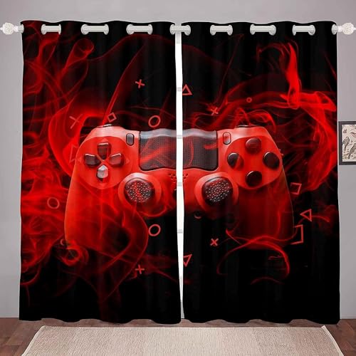 LKCD Verdunkelungsvorhang Mit Ösen, Gamer Lightning Gamepad-Video 140X160Cm Vorhang, Blickdicht, Wärmeisolierend, Vorhang, Polyester Für Kinderzimmer, Schlafzimmer, Verdunkelung, 2Er Set von LKCD